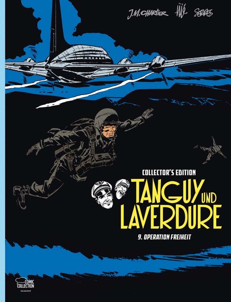 "Collector’s Edition: Tanguy und Laverdure, 9. Operation Freiheit." Illustration: ein Soldat springt aus einem Flugzeug.