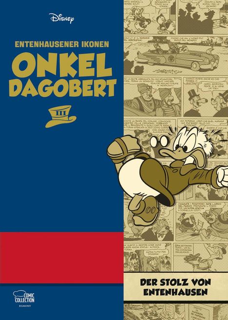 "ENTENHAUSENER IKONEN ONKEL DAGOBERT" steht in großer Schrift. Daneben ist Onkel Dagobert gezeichnet mit Comics im Hintergrund.