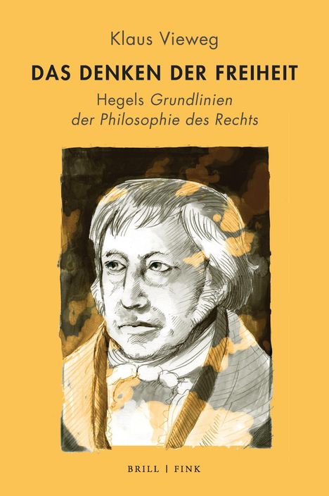 Titel: "Das Denken der Freiheit". Illustration eines nachdenkenden Mannes im Porträtstil, umrahmt von Orangetönen.
