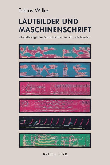 Titel: "Lautbilder und Maschinenschrift". 
Darunter abstrakte, wellige, bunte Grafiken in Rechtecken.