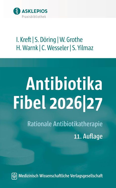 Titel: Antibiotika Fibel 2026|27. Autoren: I. Kreft, S. Döring, W. Grothe u. a. Logo oben links.