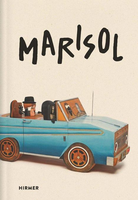 Text: "MARISOL" und "HIRMER". Illustration eines blauen Retroautos mit skulpturierten Figuren.