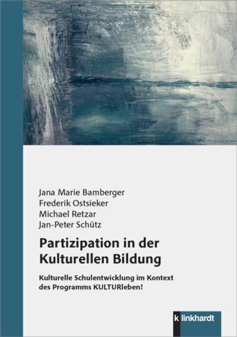 Das Cover zeigt ein Buch mit dem Titel „Partizipation in der Kulturellen Bildung“. Oben ist eine abstrakte Illustration.