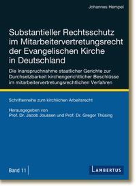 Johannes Hempel: Hempel, J: Substantieller Rechtsschutz im Mitarbeitervertret, Buch