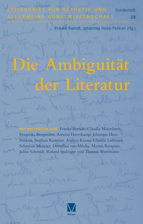 Zeitschrift für Ästhetik: Sonderheft 28. Titel: Die Ambiguität der Literatur, blaues Cover mit handschriftlichem Hintergrund.