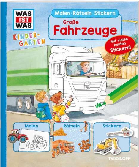 Lisa Herden: WAS IST WAS Kindergarten Malen Rätseln Stickern Große Fahrzeuge, Buch