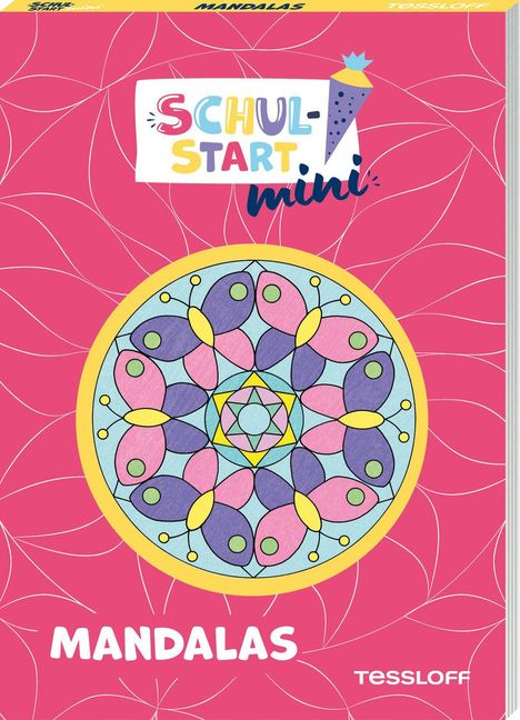 „SCHULSTART mini“, „MANDALAS“, Mandala-Illustration auf pinkem Hintergrund mit weißen Linien.