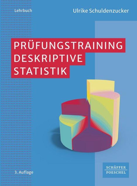 „PRÜFUNGSTRAINING DESKRIPTIVE STATISTIK“. Bunter Tortendiagramm auf blauem Hintergrund.