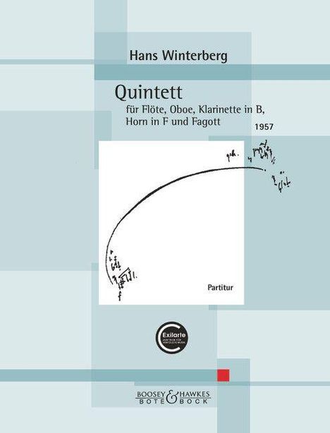 Titel: "Quintett für Flöte, Oboe, Klarinette in B, Horn in F und Fagott". Komponist: Hans Winterberg. Jahr: 1957.