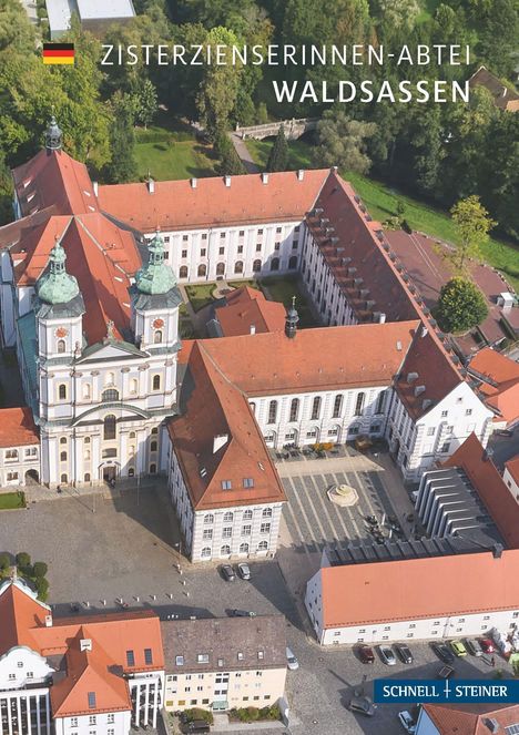 ZISTERZIENSERINNEN-ABTEI WALDSASSEN. Luftaufnahme eines architektonisch beeindruckenden Klosterkomplexes mit roten Dächern.