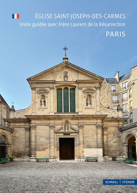 Église Saint-Joseph-des-Carmes, Paris. Führung mit Frère Laurent. Vorderansicht einer alten Kirche mit Steinverzierungen.