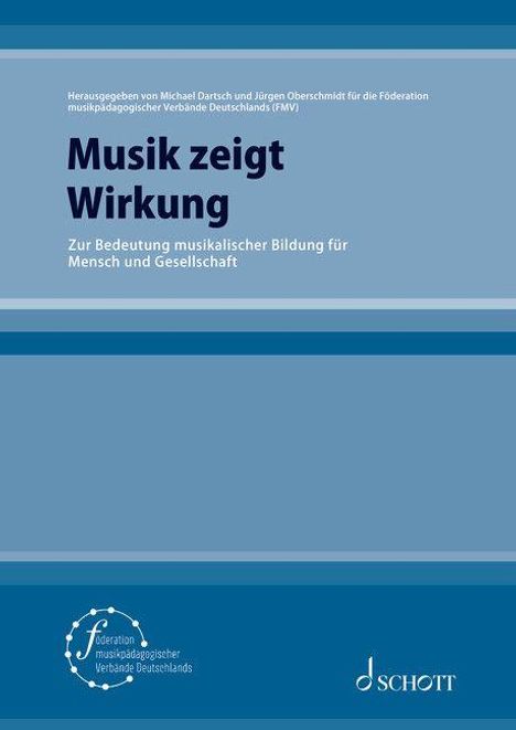 "Musik zeigt Wirkung - Zur Bedeutung musikalischer Bildung für Mensch und Gesellschaft" in blauer Schrift auf blauem Hintergrund.