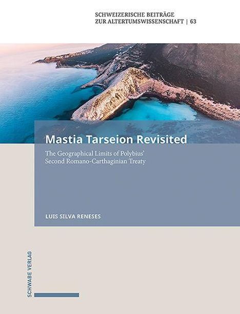 Titel: "Mastia Tarseion Revisited". Luftaufnahme einer Küste mit türkisfarbenem Wasser. Cover eines Buches.
