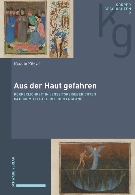 "Aus der Haut gefahren" von Karolin Künzel. Illustration: mittelalterliche Szene mit Figuren, darunter ein Engel.