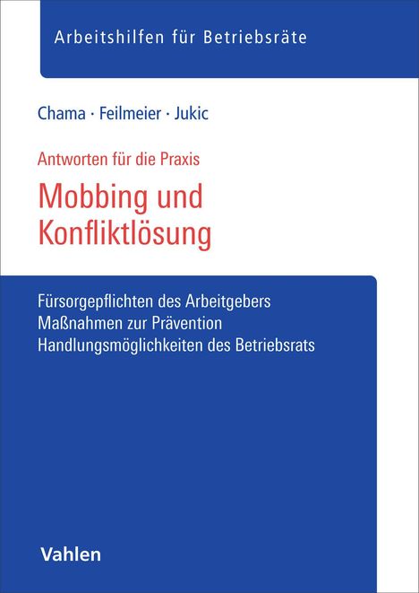 "Arbeitshelfen für Betriebsräte: Mobbing und Konfliktlösung" Buchcover mit blauem und weißem Design.