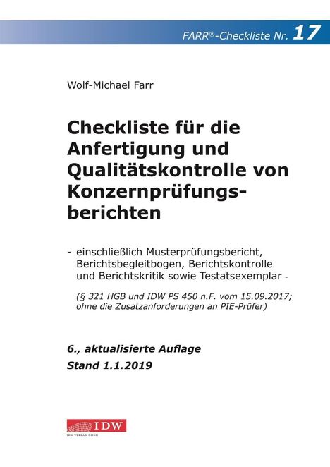Wolf-Michael Farr: Farr, W: Checkliste 17 für die Anfertigung, Buch