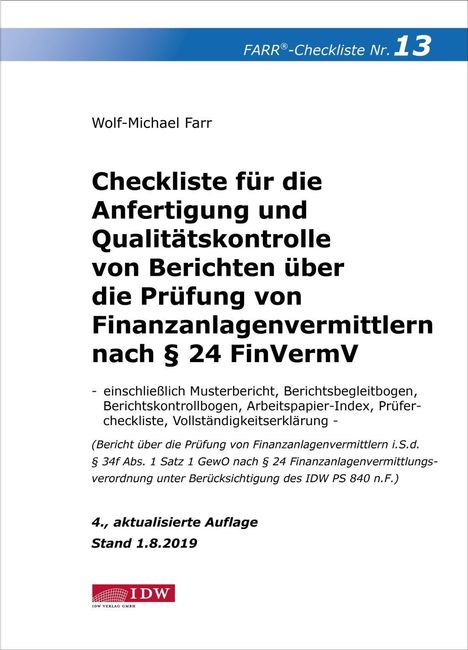 Wolf-Michael Farr: Checkliste 13 (Finanzanlagenvermittler), 4. A., Buch