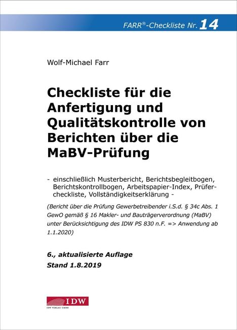 Wolf-Michael Farr: Farr, W: Checkliste 14 (Berichte MaBV-Prüfung), 6. A., Buch
