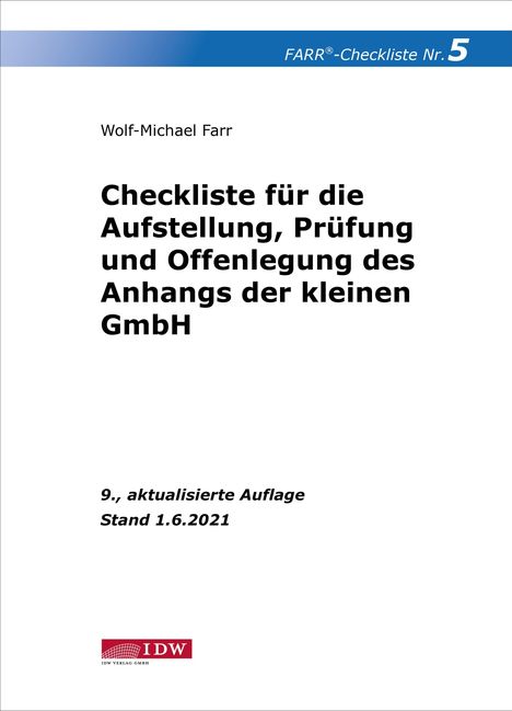 Wolf-Michael Farr: Checkliste 5 (Anhang der kleinen GmbH), Buch