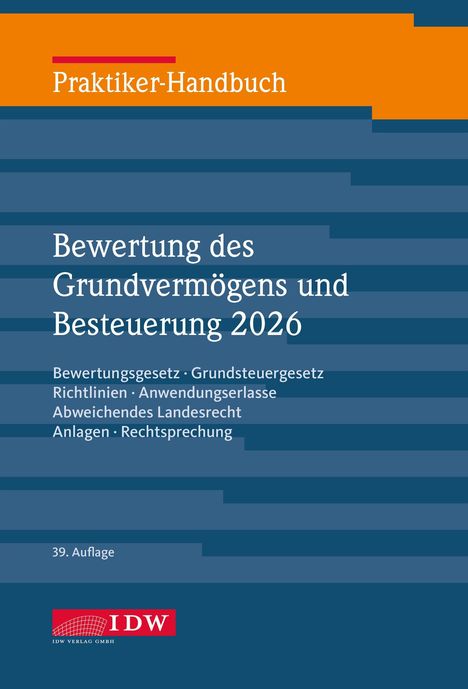 Titel: Praktiker-Handbuch. Bewertung des Grundvermögens und Besteuerung 2026. 39. Auflage. Logos in der Ecke.