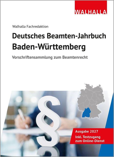Texte: "Walhalla Fachredaktion", "Deutsches Beamten-Jahrbuch Baden-Württemberg", "Ausgabe 2027". Logo: "WALHALLA".