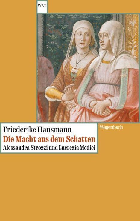 Buchcover: "Die Macht aus dem Schatten" von Friederike Hausmann; zwei historische Figuren in mittelalterlicher Kleidung.