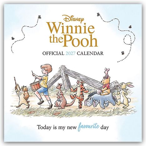 „Winnie the Pooh OFFICIAL 2027 CALENDAR“. Darunter Figuren von Winnie Puuh, Tigger und Co., fröhlich in einer Reihe.