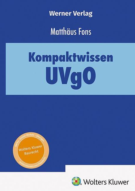 Text: „Werner Verlag“, „Matthäus Fons“, „Kompaktwissen UVgO“. Blaues Cover mit orangenem Siegel und Wolters Kluwer-Logo.