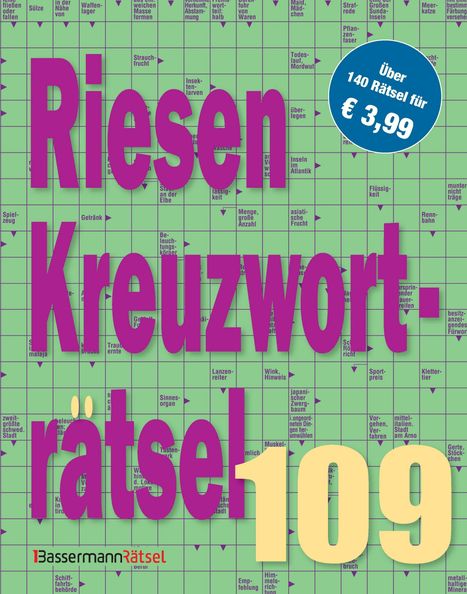 Riesen Kreuzworträtsel 109. Über 140 Rätsel für € 3,99. Hintergrund aus einem Kreuzworträtselgitter.