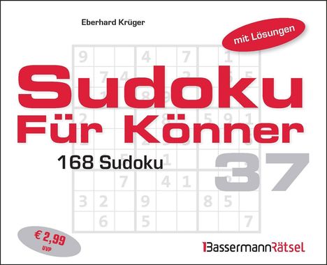 „Sudoku für Könner“, 168 Sudoku mit Lösungen, Preis €2,99. Hintergrund zeigt ein Sudoku-Rätsel.