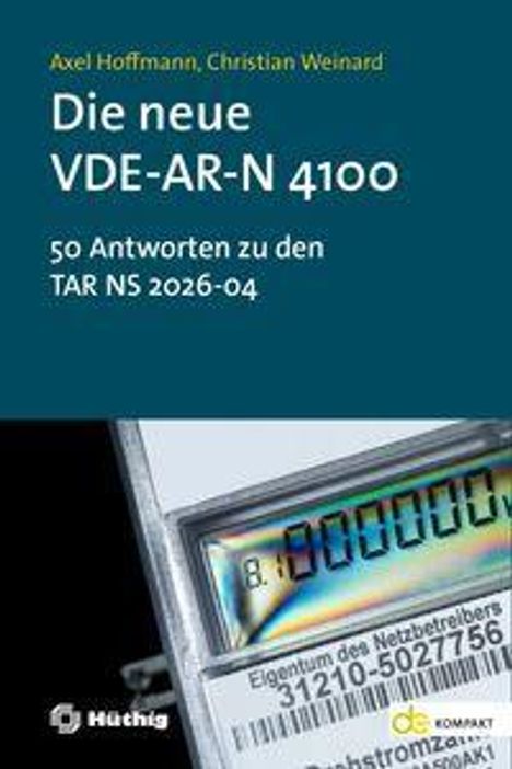 Buchcover mit Text: "Die neue VDE-AR-N 4100" und "50 Antworten zu den TAR NS 2026-04". Bild eines Stromzählers.