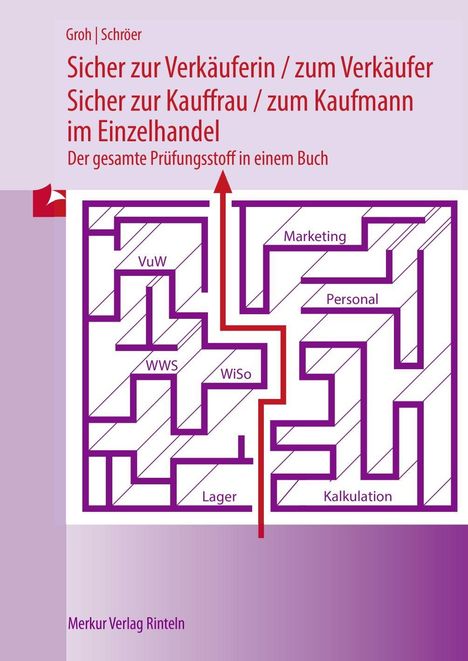 Text: "Sicher zur Verkäuferin / zum Verkäufer..." mit einem stilisierten Labyrinth und Pfeilen in lila und rot.