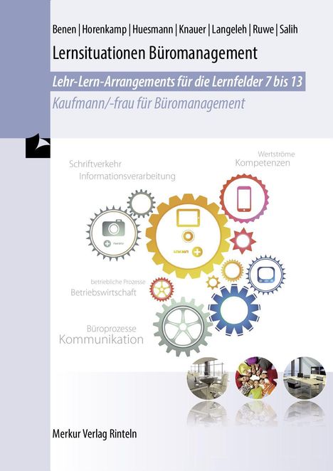 Titel: "Lernsituationen Büromanagement". Untertitel: "Lehr-Lern-Arrangements für die Lernfelder 7 bis 13". Zahnräder, Symbole.