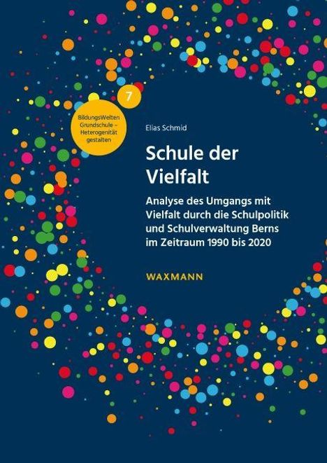 "Schule der Vielfalt", Analyse von 1990–2020. Bunte Punkte auf dunkelblauem Hintergrund, zentrales Gestaltungselement.