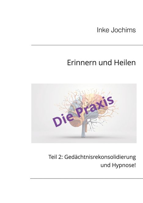 Text: Inke Jochims. Erinnern und Heilen. Die Praxis. Teil 2: Gedächtnisrekonsolidierung und Hypnose! Illustration eines Gehirns.