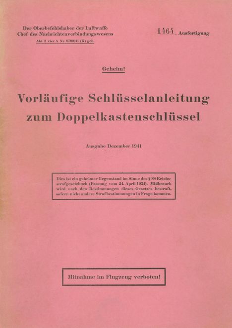 Vorläufige Schlüsselanleitung zum Doppelkastenschlüssel, Buch