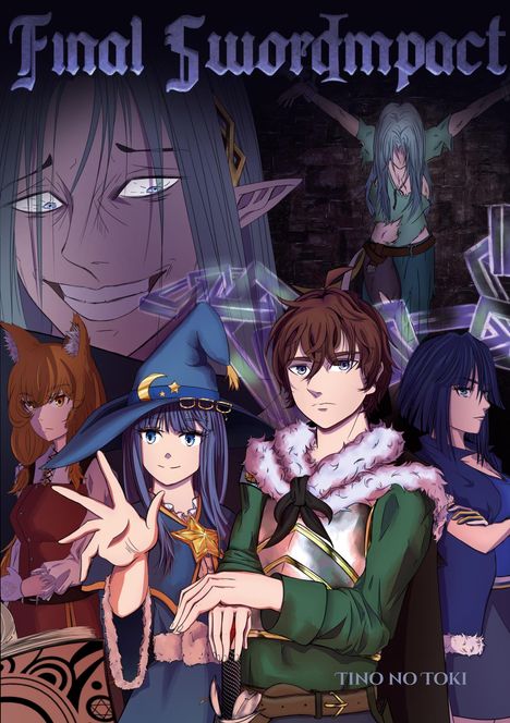 Final Swordimpact. Szene mit vier Charakteren, darunter ein Zauberer mit Hut, in fantasievoller Kleidung.