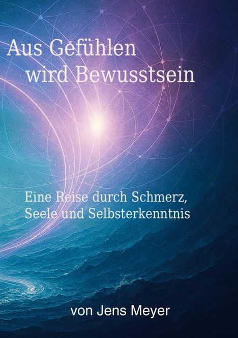 „Aus Gefühlen wird Bewusstsein. Eine Reise durch Schmerz, Seele und Selbsterkenntnis von Jens Meyer.“ Abstrakte Illustration.