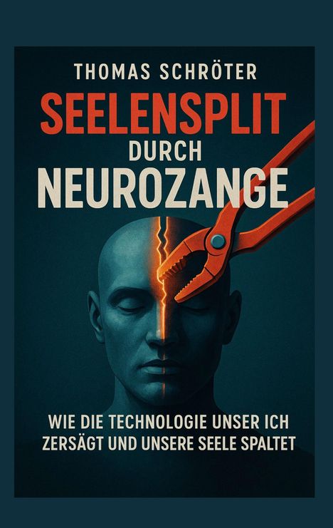 „SEELENSPLIT DURCH NEUROZANGE“ Visualisierung: Kopf mit Zange, die den Kopf spaltet.