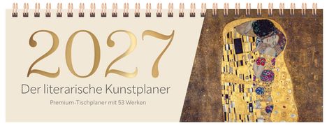 2027: Der literarische Kunstplaner. Premium-Tischplaner mit 53 Werken. Rechts Gemälde mit goldenen Elementen.