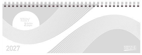 1 Woche/week, 2 Seiten/pages, 2027. Spiralbindung, geschwungene Linien in Grautönen, Logo KORSCH VERLAG unten rechts.