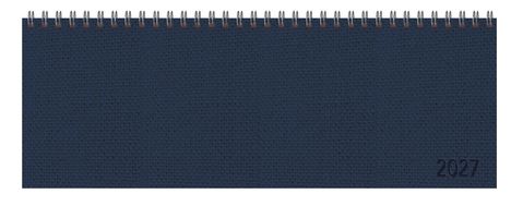 "2027" in der unteren rechten Ecke. Dunkelblauer, gewebter Textur mit Spiralbindung oben.