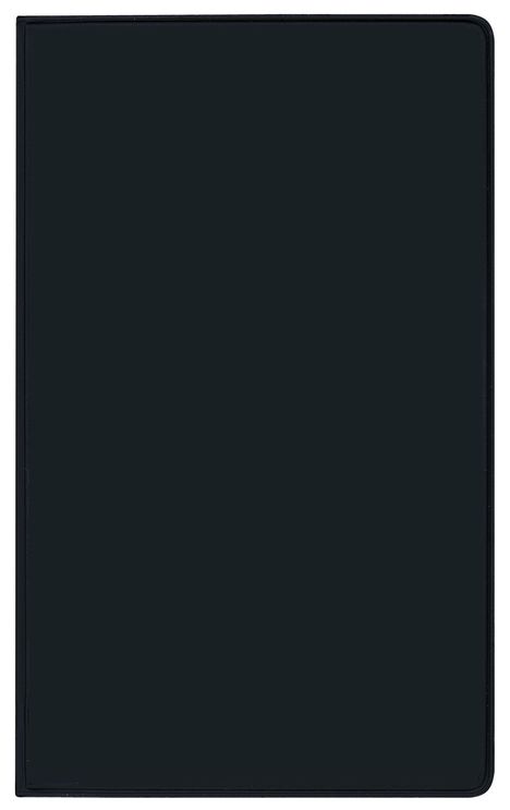 Ein schlichtes schwarzes Rechteck, das als Vorderansicht eines Notizbuches erscheinen könnte.