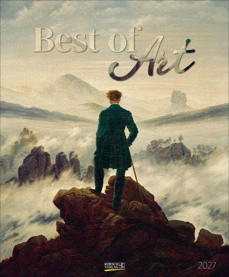 Text: "Best of Art" und "2027". 
Illustration: Eine Person steht auf einem Felsen und blickt auf neblige Berge.