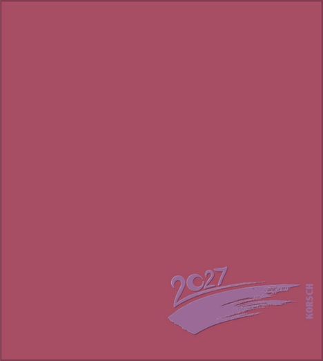 "2027" in pink Schrift auf rotem Hintergrund mit lila Pinselstrich. Rechts unten steht "KORSCH" vertikal.