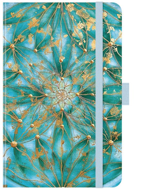 Kein Text enthalten. Illustration mit blauem Hintergrund und goldenen, radialen Linien, die ein florales Muster bilden.