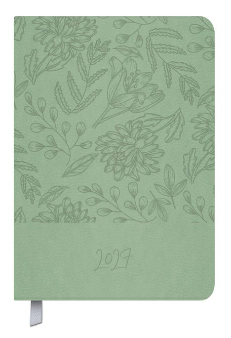 "2024" in eleganter Schrift am unteren Rand. Florales Muster auf hellgrünem Hintergrund.