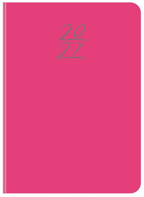 2027 in grauer Schrift auf einem pinken Buchcover, schlichtes Design.