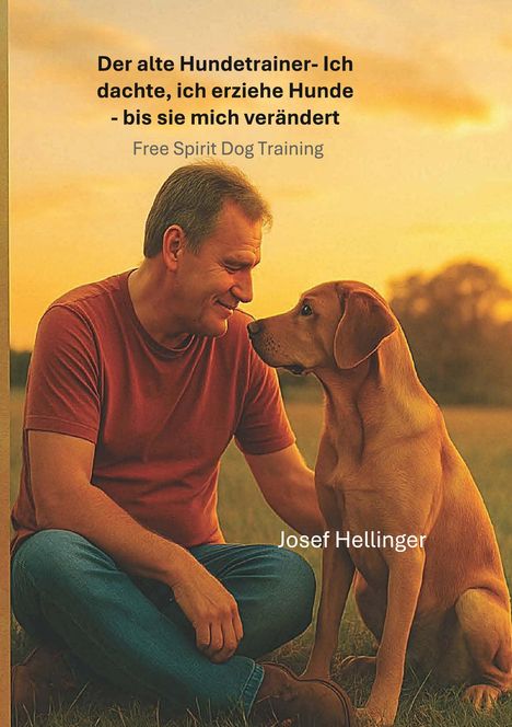 „Der alte Hundetrainer – Ich dachte, ich erziehe Hunde – bis sie mich veränderten.“ Mann und Hund bei Sonnenuntergang.