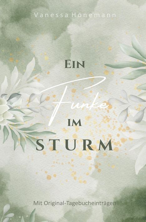 "Ein Funke im Sturm" von Vanessa Hönemann. Dezentes pflanzliches Muster mit goldenen Sprenkeln.